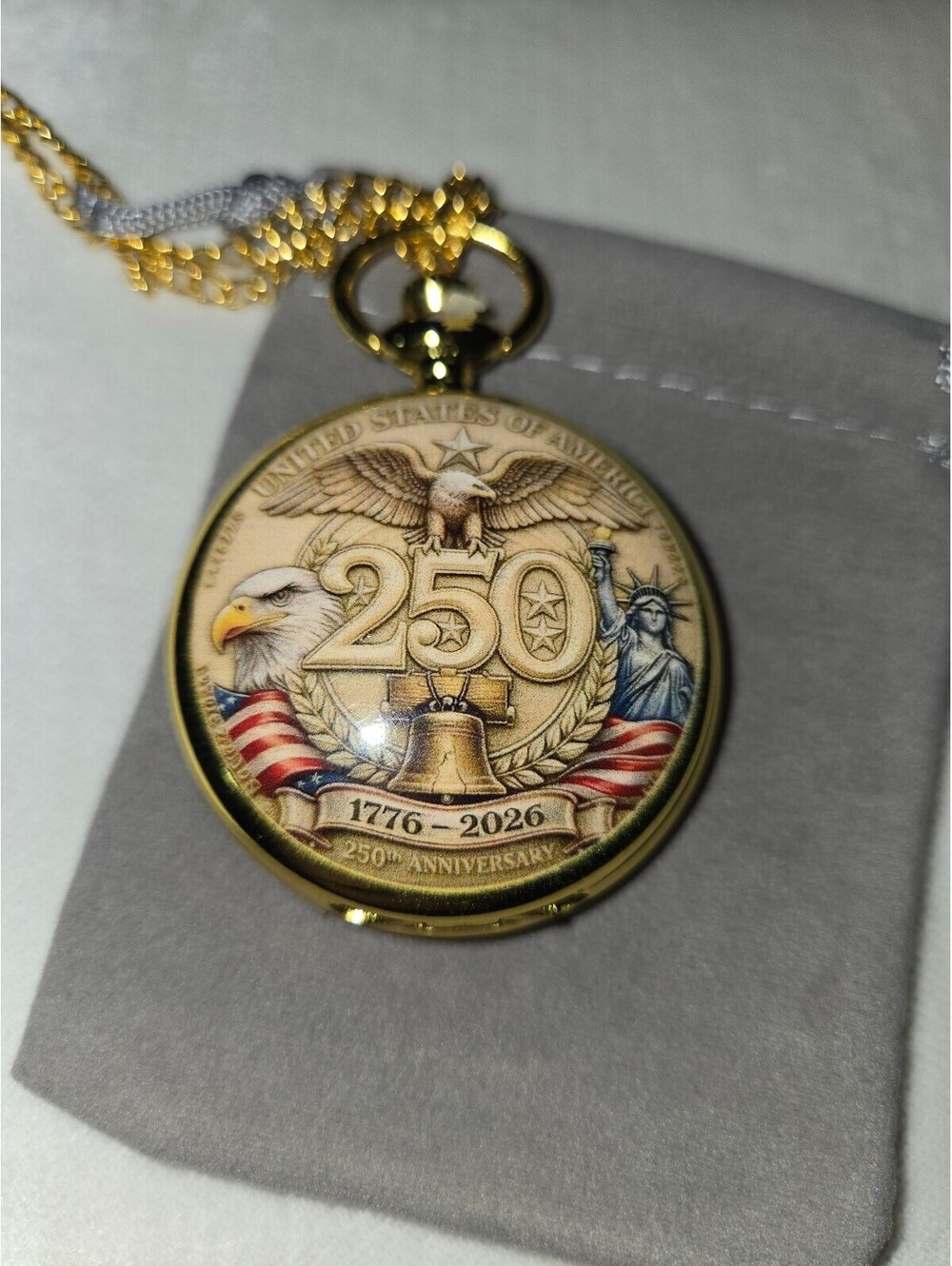 United States 250th Anniversary Commemorative Pocket Watch with Chain